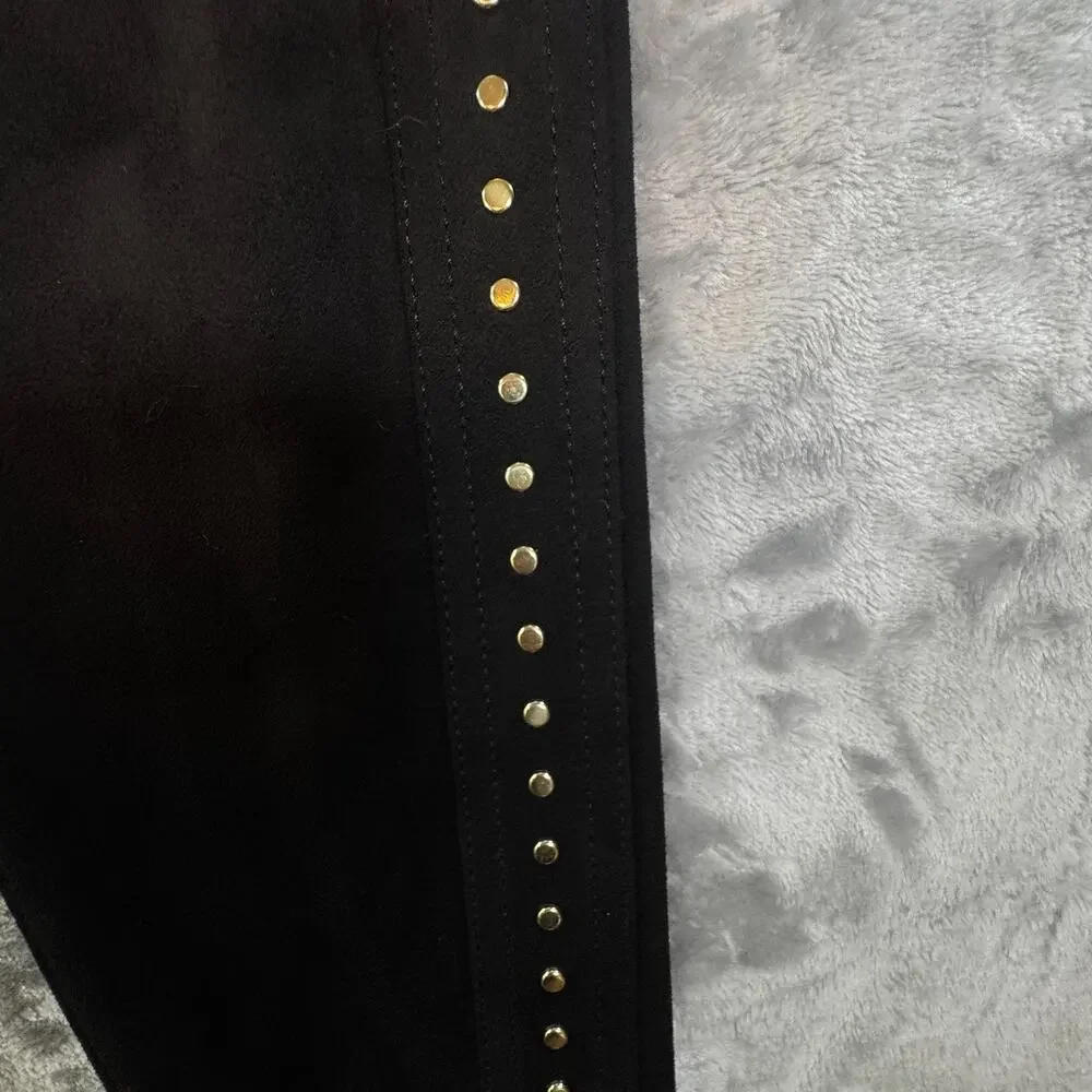 White House Black Market Runway Leggings Size 8L Black Faux Suede Studded Tall